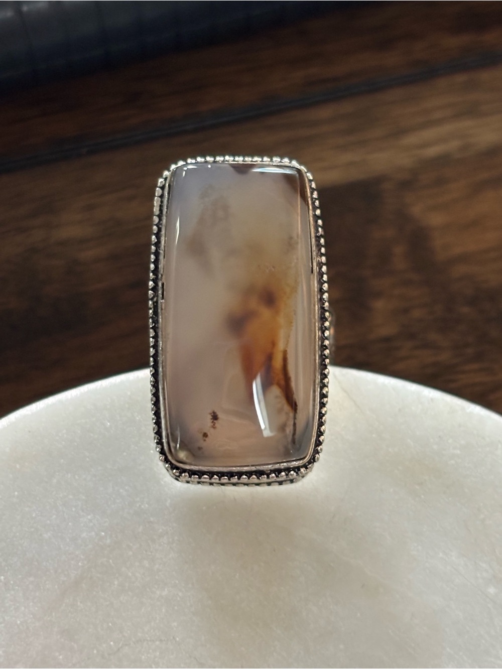 Sterling Silver Brown and Cream Agate Statement Ring